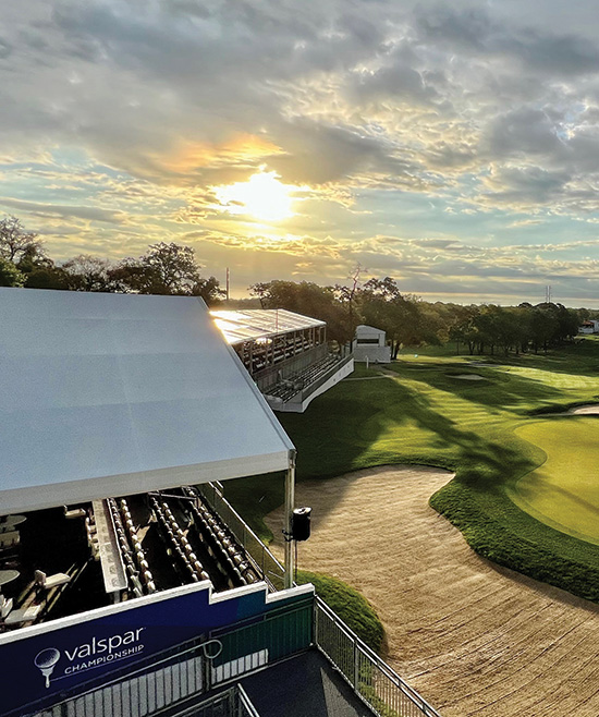 Valspar bleachers overlooking golf course