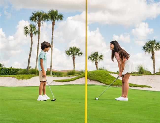 two kids playing golf