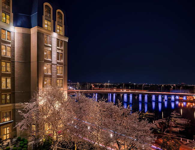 Hotel exterior at night