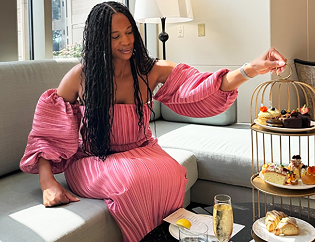 Woman enjoying tea service 