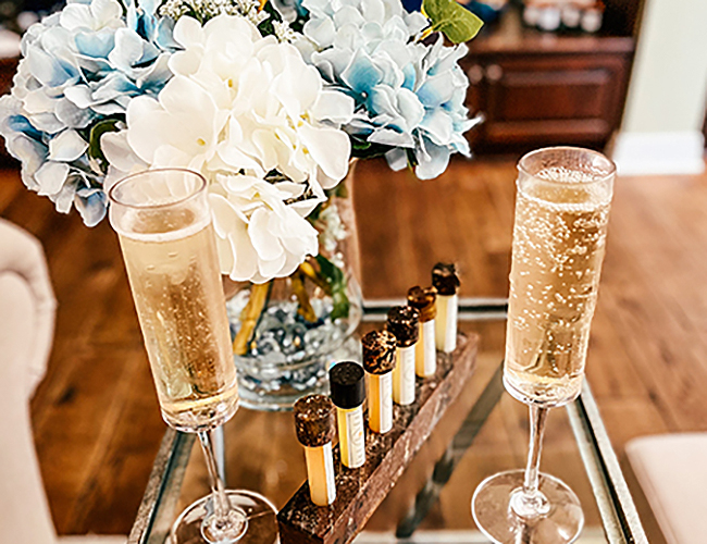 champagne on a table