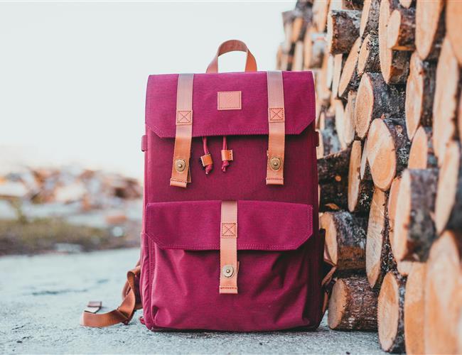 A hand holding a backpack