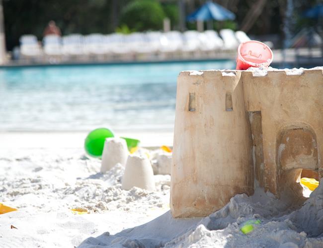 A girl sliding down a waterslide