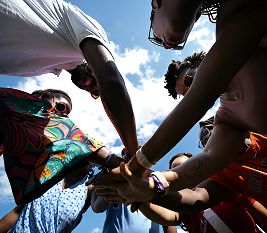 Group hands in cheers