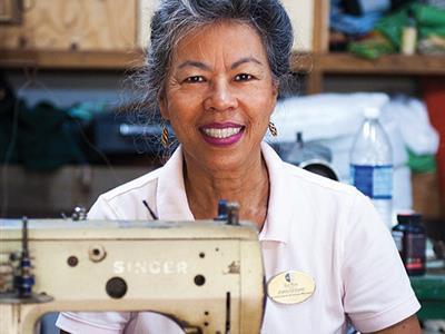 Joan Coore sewing