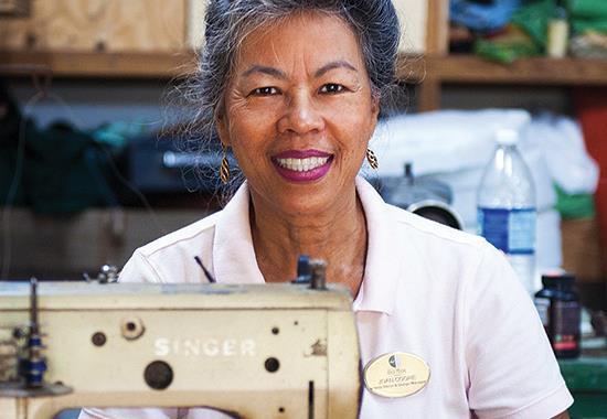 Joan Coore sewing