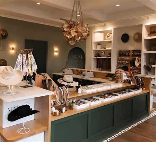 Hat shop view of front check out desk