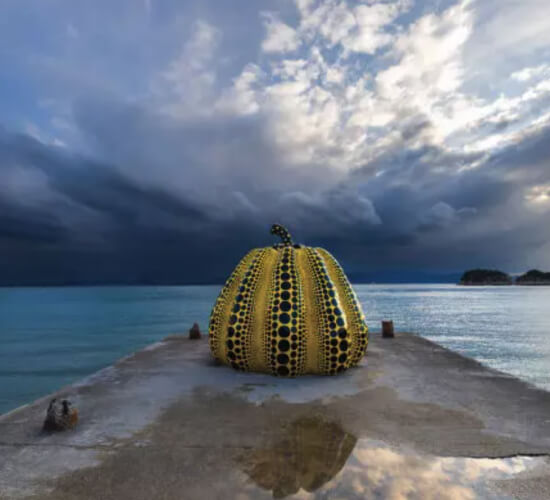 Yellow pumpkin sculpture