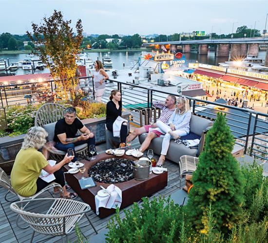 People eating on patio