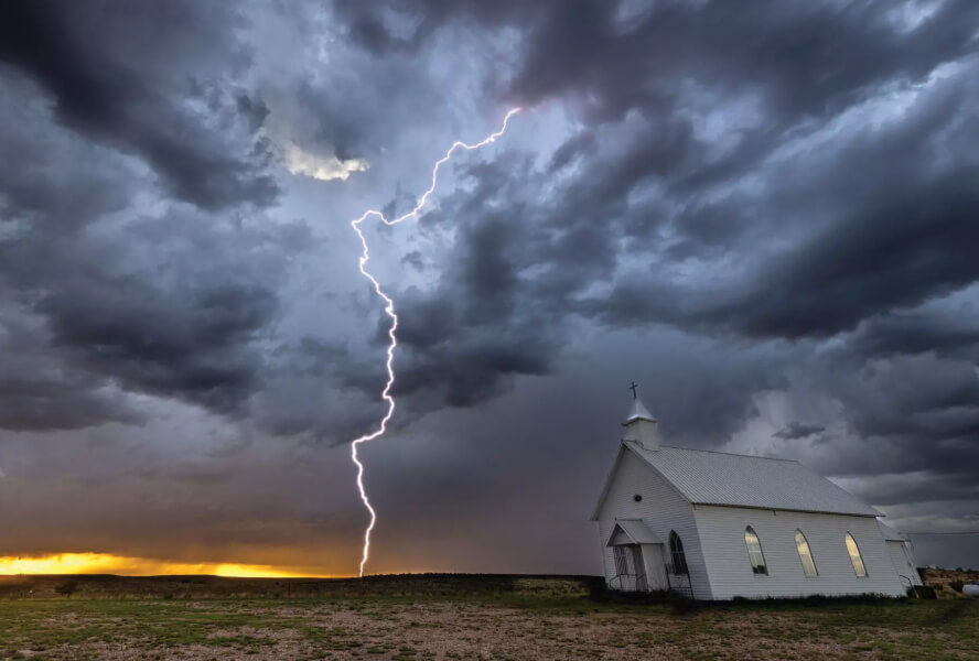 Lightning crashes on a rural town