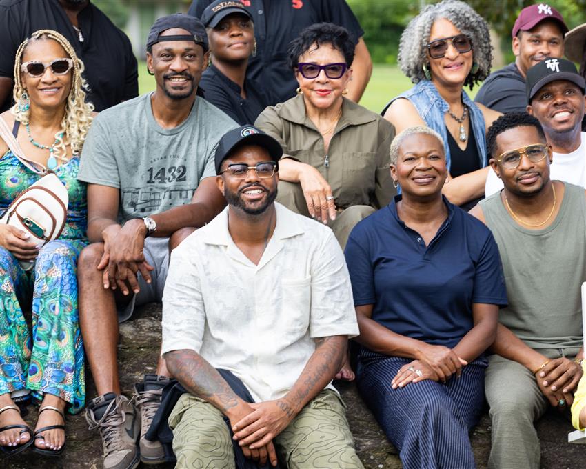 A family taking a photo together
