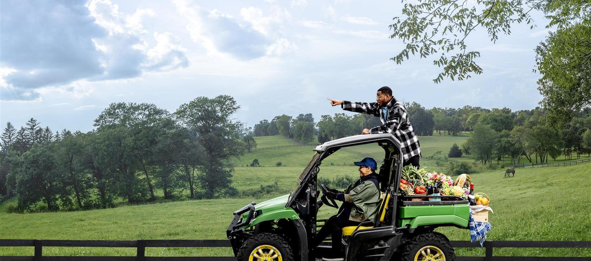 driving through field