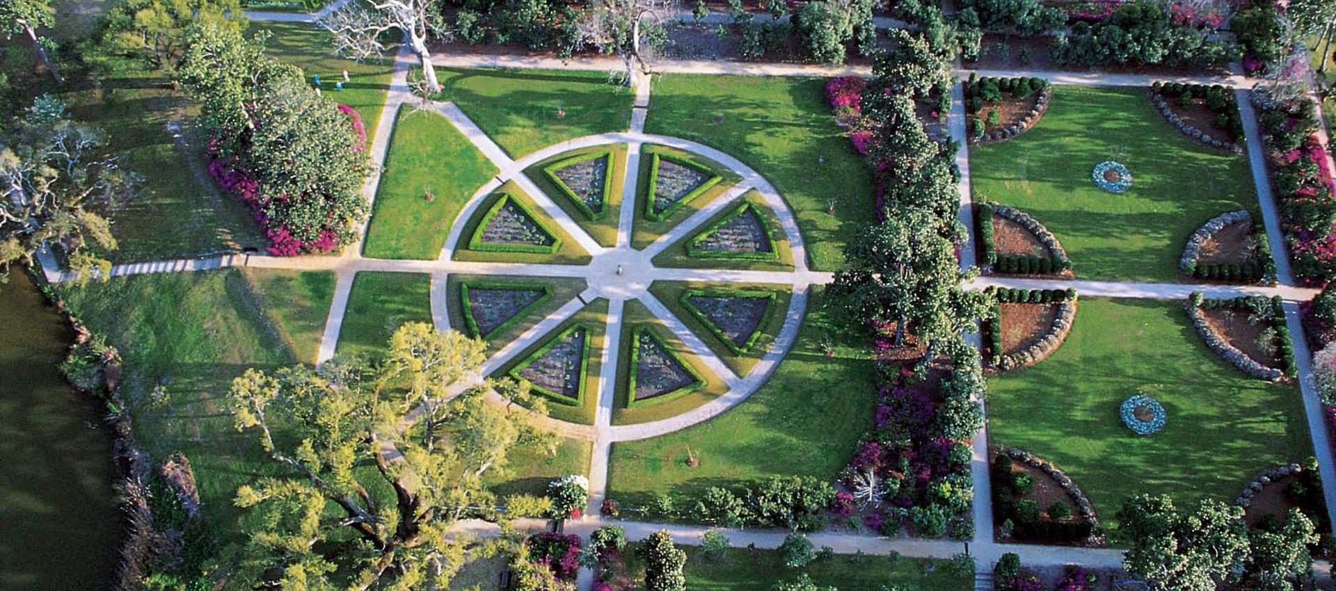 An aerial shot of the gardens