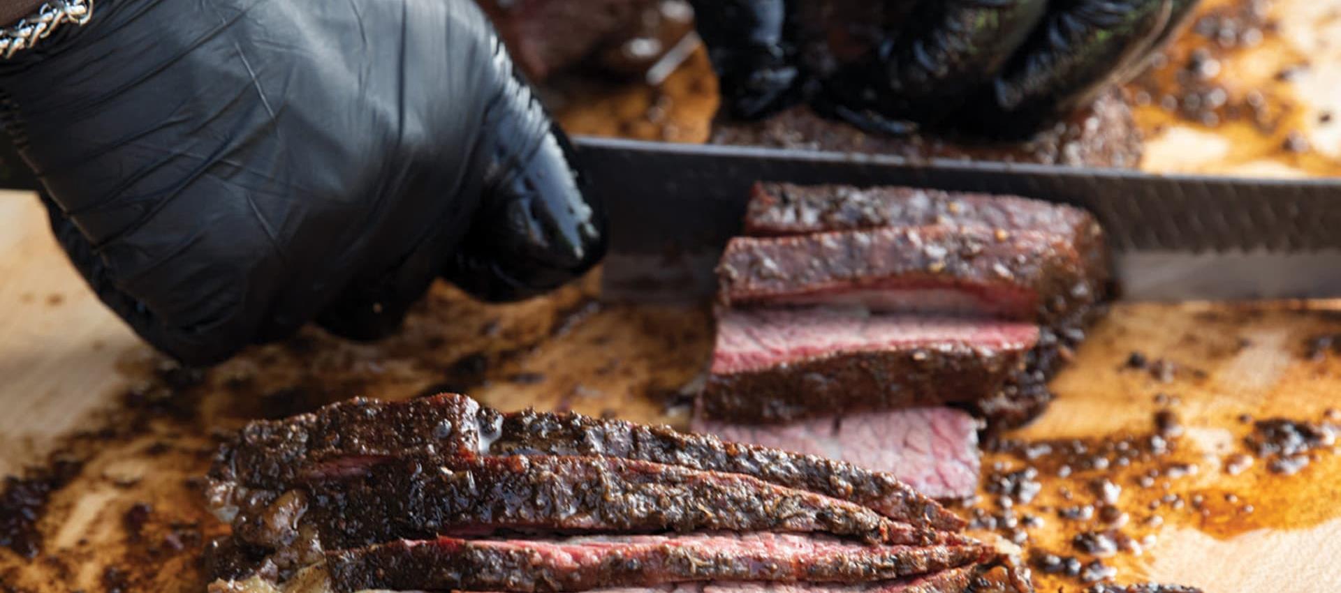 close up of bbq brisket on grill